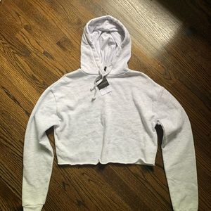 NWT Topshop Light Grey Cropped Raw Hem Hoodie